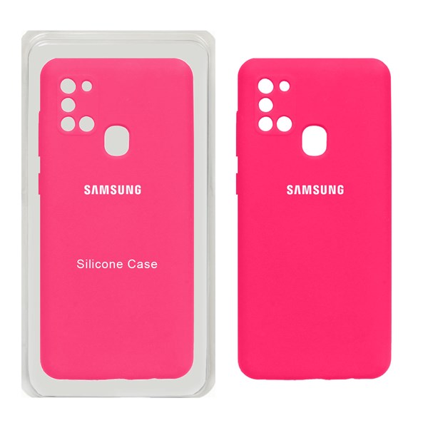 قاب سیلیکونی پاک کنی محافظ لنزدار اورجینال Samsung Galaxy A21s - صورتی فانتزی (پک اصلی)